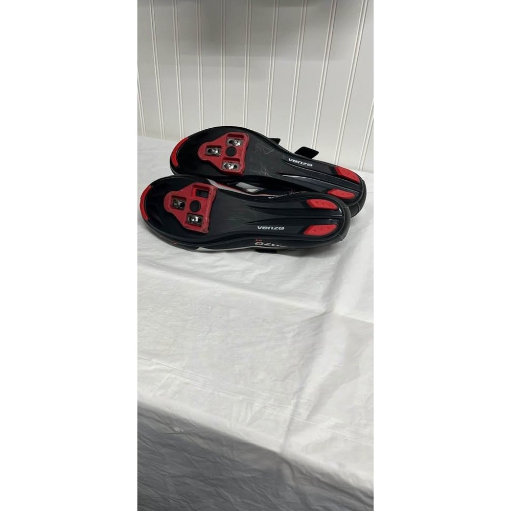 Venzo Men Road Cycling Shoes Black Silver Red 3-Strap Size US 13 EU 48 - Picture 5 of 8